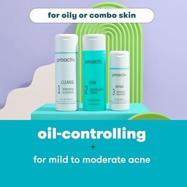 Proactiv 3 Step Acne Treatment System, 60 Day Complete Skincare Kit with Benzoyl Peroxide Cleanser, Toner, Repairing Treatment, and 15‑Count Pimple Pa