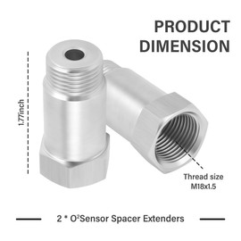2PCS M18x1.5 45mm O2 Sensor Spacer Extender,Stainless Steel Oxygen Sensor Spacer Adapter for Checking Engine Light,Universal O2 Sensor Tool O2 Sensor Extender for Car Truck SUV