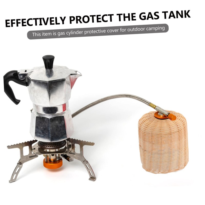 SUPVOX Rattan Gas Canister Cover Outdoor Camping Protector for Flat