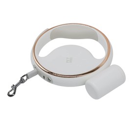 Invent Inc. Retractable Dog Leash 10 FT Long Rope Silicone Curve Handle LED Flashlight Attached Garbage Bag Holder White