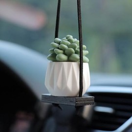 BlingSHD Cactus Fleshy Car Rear View Mirror Decorative Cactus Car Ornament Accessories Cute Potted Plant Succulent Hanging Pendant,A