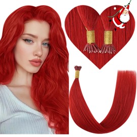 YoungSee Red Nano Hair Extensions Red Nanobeads Hair Extensions Human Hair Colored Nano Loop Human Hair Extensions Red Nano Ring Hair Extensions Remy Hair Extensions Nano Tip Cold Fusion 14in 25g 25s