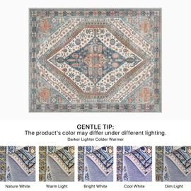 Bavni Hallway Runner, Machine Washable Kitchen Runner Rug, Vintage 2x7 Carpet Runner Non Slip Rubberback, Lightweight Foldable Rugs for Bedroom, Laundry Room, Grey/Blue