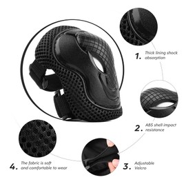 ValueTalks Kids/Youth Knee and Elbow Pads Set,Knee Pads for Kids Adjustable Protective Gear Set for Roller Skates Skateboard Scooter Inline Skating Cycling Bike Riding (Black, M)