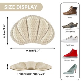 Kecartu 4 Pairs Heel Cushions for Back of Heel, Premium Shoes Heel Pads Inserts Grips for Women Men, Soft Heel Protectors for Shoes That are Too Big, Non-Slip, Pain & Blisters Prevention, Beige