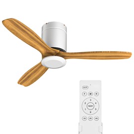 Athena Collection Low Profile Ceiling Fan, 52" Modern Flush Mount Ceiling Fan with Remote Control and No Light, 6-speed and Timing Control Reversible DC Motor for Living Room Bedroom Garage, White
