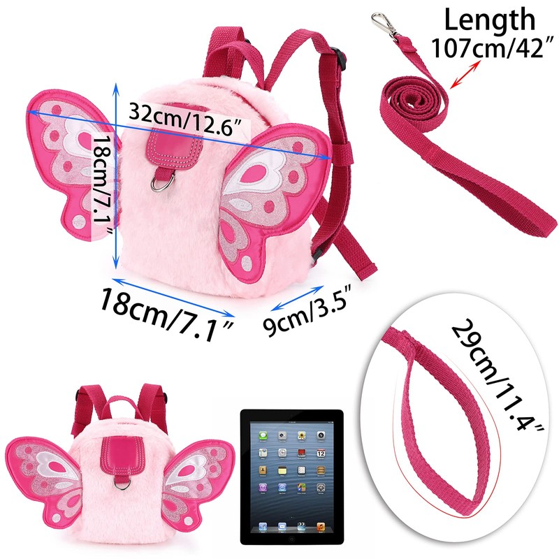 BTSKY Fluff Butterfly Baby Toddler Backpack Bag with Safety Rein