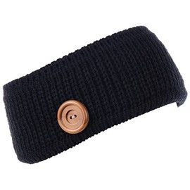 BYOS Winter Warm Plush Fleece Lined Knit Headband Hair Wrap Ear Warmer,Many Styles (Rib Knit W/Button Black)