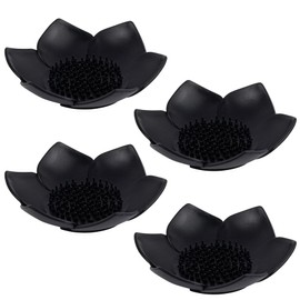 Framendino, 4 Pack Black Silicone Soap Dishes Non-Slip Floral Shaped Design Self-draining Sponge Bar Soap Holder Flower Shape Soap Saver for Shower Bathroom Kitchen Sinks