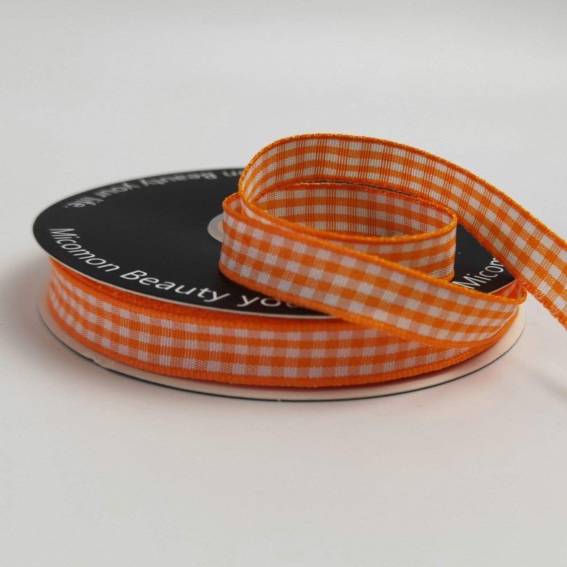 Micomon Orange Gingham Plaid Checked Ribbon 25 Yard Each Roll