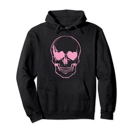Pink Skull with Heart Shaped Eyes Pullover Hoodie