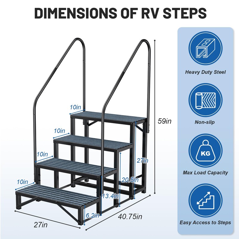 RV Steps Spa Steps with Handrail -4 Step Hot Tub