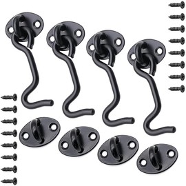 AMJKEJI Pack of 4 Storm Hooks with Eyelet, Stainless Steel Cabin Hooks, Door Hooks, Window Hooks, Latches for Gate, Garage, Fence, Window (7.5 cm/3 Inches)
