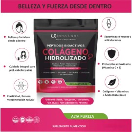 Alpha Labs Colágeno Hidrolizado 500g Antiedad Piel Péptidos                                                                                           