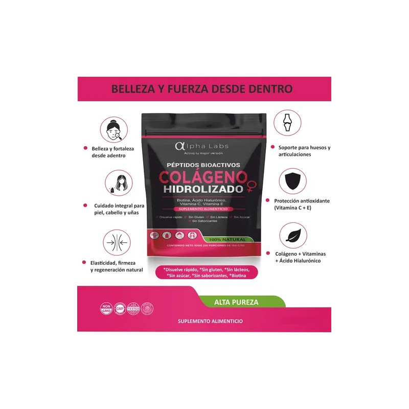 Alpha Labs Colágeno Hidrolizado 500g Antiedad Piel Péptidos
