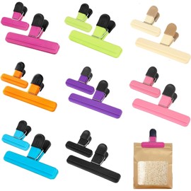 Ausein 16 Pcs Clips para Bolsas de Alimentos, Pinzas para Cerrar Bolsas de Cocina Duradero, inclye 8 Clips para Comida grande de 15.5cm y 8 pequeña de 7,5cm, Broches Duradero para Cocina Multicolor