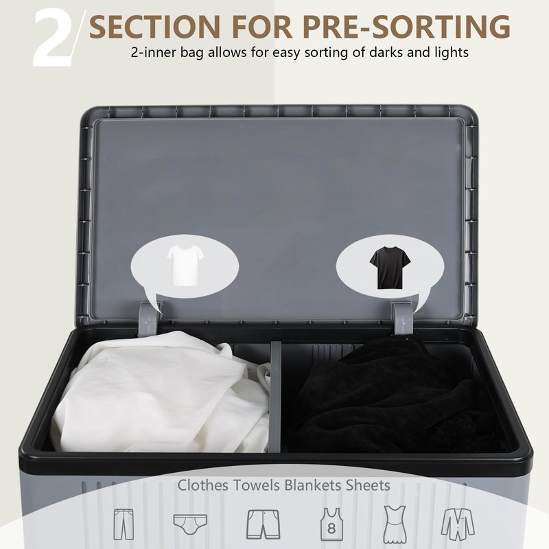 Morcte 120 L Double Collapsible Laundry Hamper with Lid and
