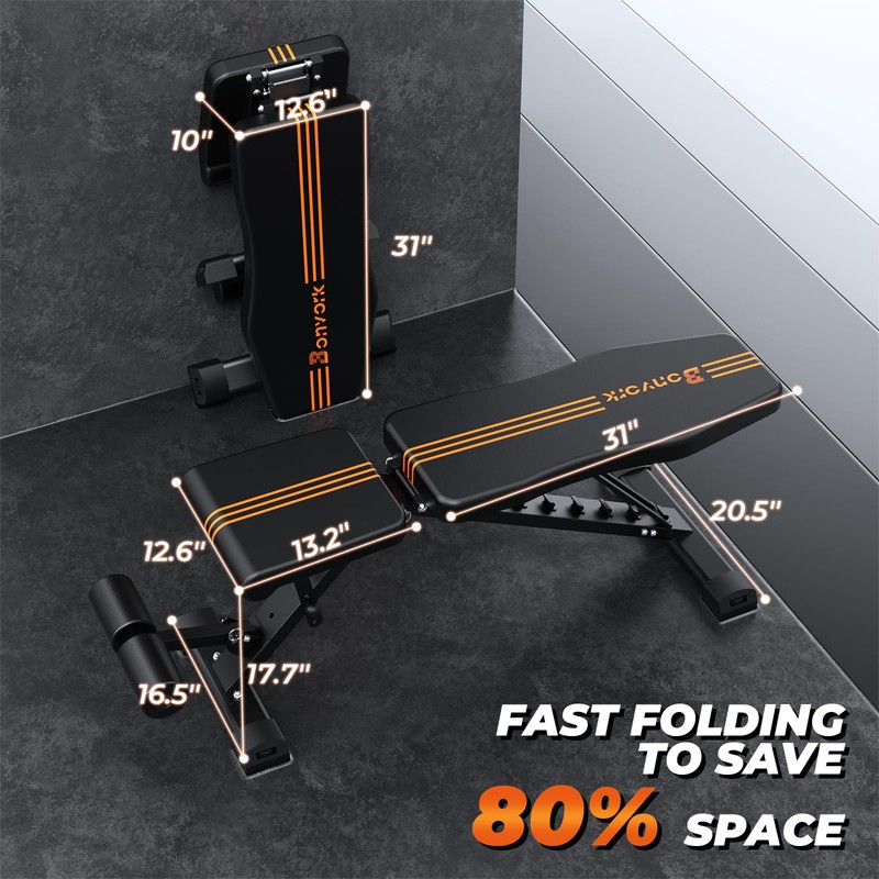 800LBS Adjustable Weight Bench - Bonvork Foldable Workout Bench Press