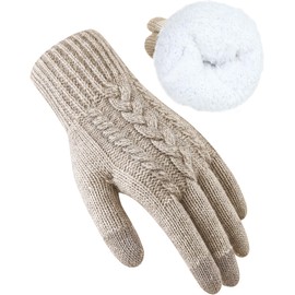 ZNRZNR Winter Warm Gloves with Touchscreen Fingers for Women, Thermal Thick Wool Fleece Lined Gloves for Cold Weather, Elastic Cuff