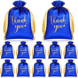 PerKoop 30 Pcs Thank You Wedding Satin Gift Bags 5 x 7 Inches Wedding Drawstring Jewelry Pouches Small Candy Bags for Guest Birthday Baby Shower Business Party Favors(Royal Blue)
