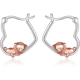 URONE Pig Earrings Silver 925 Hoop Earrings Pig Jewellery Gifts for Women, No Gemstone