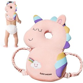 Cutties and Giggles Baby Head Protection Cushion Backpack Toddler Walking Safety Pillow Adjustable, Lightweight and Breathable PP Cotton, Safety Pads for 4-24 Months Baby Walking (Pink unicorn)