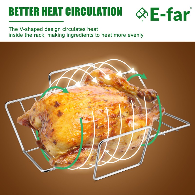 E-far Turkey Roasting Rack, Stainless Steel Rib Rack for Roasting,