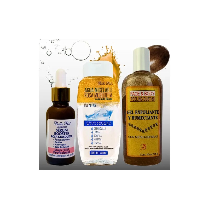 Kit Skincare Agua Micelar Gel Exfoliante Sérum Booster