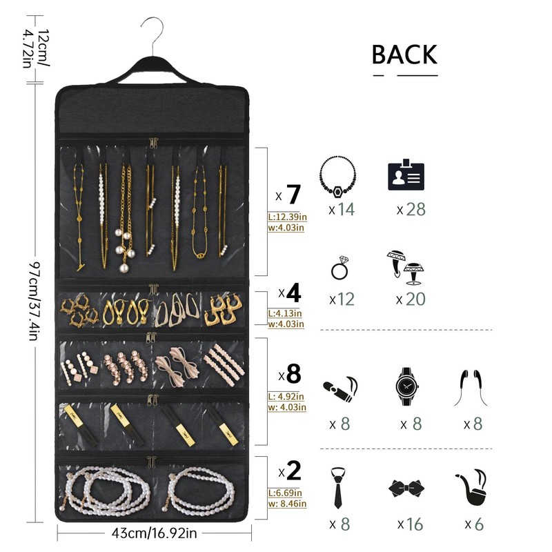 SMRITI Hanging Jewelry Organizer with Dual Zippered Pockets Canvas Double