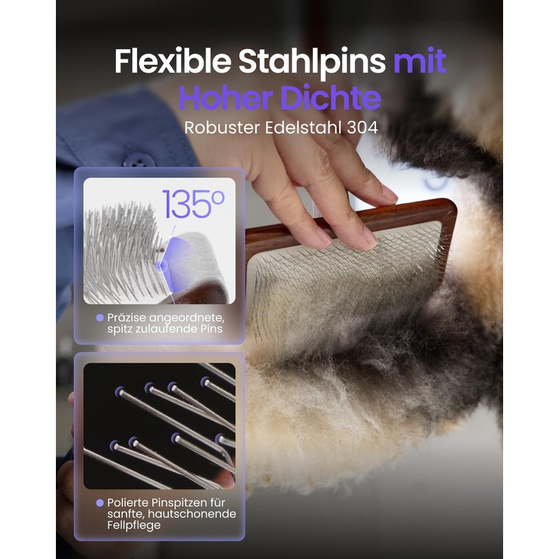 JirPet Zupfbürste für Hunde, 12-mm-Stifte, professionelle Fellpflege