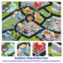 Kids Car Rug, Carpet Playmat for Toy Cars and Train, Road Traffic Play Mat for Kids, Play Area Rug with Non-Slip Backing, Ideal Gift for Children's Room playroom(3.3×4.9ft/39×59in)