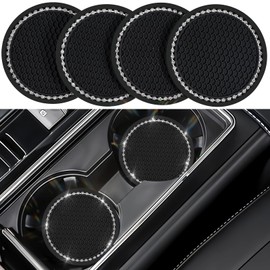 Nogeqi Set of 4 Coasters for Car Cup Holder, 7 cm, Universal Glittering Car Drink Holder Coasters with Diamond Car Cup Holder Coasters for Women Interior (Black)