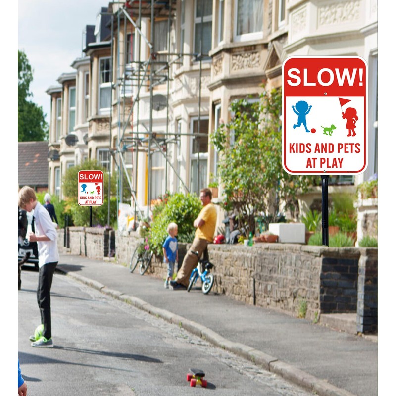 2Pack Slow Down Signs Kids and Pets at Play Sign