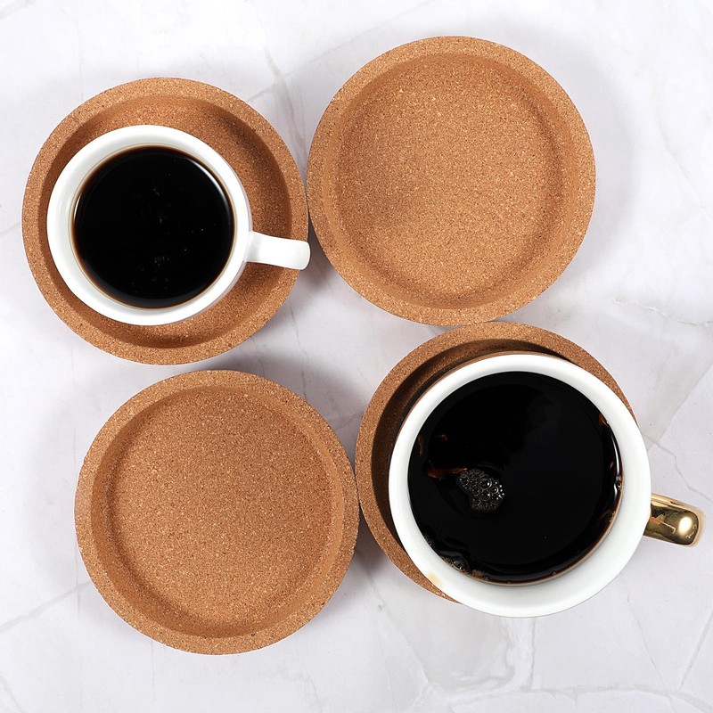 Pack of 4 Cork Coasters, Round, Extra Thick with Raised