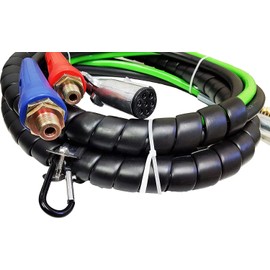 12ft 3 in 1 ABS & Power Air Line Hose Kit Airline Air Hose Wrap 7 Way Electrical Cable Air Lines with Handle Grip Airlines for Semi Truck Trailer Tractor