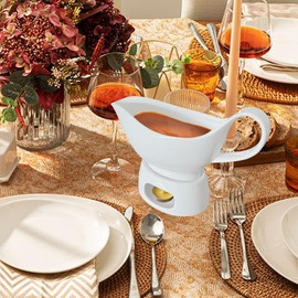 Qlans Large White Gravy Boat, 20oz hot sauce, salad dressing, milk, microwave and refrigerator safety