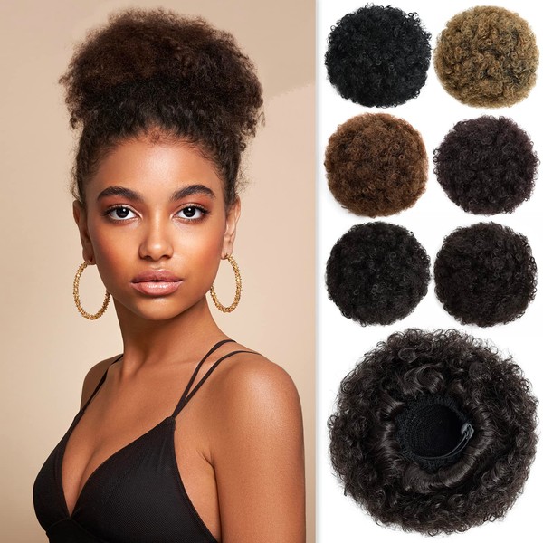 PARXITN Afro Puff Hair Bun Drawstring Ponytail Kinky Curly Synthetic African Drawstring Ponytail for Black Women Bun Hairpieces Medium Size