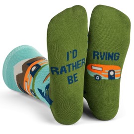 Lavley Funny Socks for Outdoor Activities Lovers and More - Novelty Gifts for Men, Women, and Teens (US, Alpha, One Size, Regular, Regular, I'd Rather Be RVing)