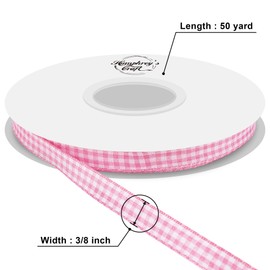 Humphrey's Craft 3/8 Inch Wide Pink and White Gingham Ribbons Spool - 50 Yards Variety of Color for Make Bows, DIY, Sewing, Gift Wrapping, Wedding, Bridal Shower, Christmas, and all Crafting Projects.