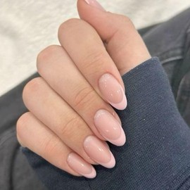 Modelones French Tip Press on Nails Short, Oval Fake Nails, Reusable Nail Kit with Nail Glue Adhesive Tabs Mini Nail File, Nails Press Ons 32Pcs 16Sizes, Women Girl Gift, Pink