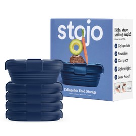 STOJO Collapsible Sandwich Box 5 Set - Denim, 24oz - Reusable Food Storage Container - To-Go Travel Silicone Bowl for Hot and Cold Food - Lunch, Camping and Hiking - Dishwasher Safe