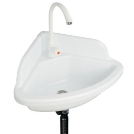 Small Bathroom Sink Wall Mount Bathroom Corner Sinks, Triangular wash basin No-Drill Installation Self-Adhesive 17.7x17.7 Inch with Faucet Hole, Mini Rv sink Plastic Sink for Home, Dorm, Garage