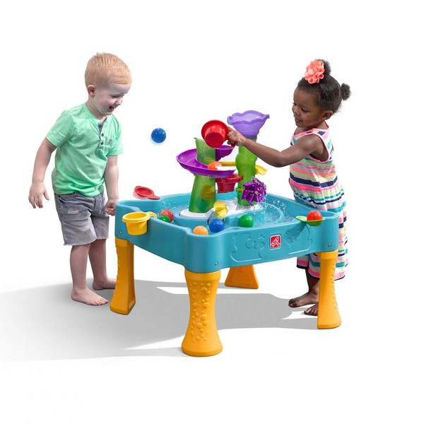 Step2 Lazy Maze River Run Water Table, Includes 6 balls, 2 flippers and 2 pouring cups, Blue and Orange