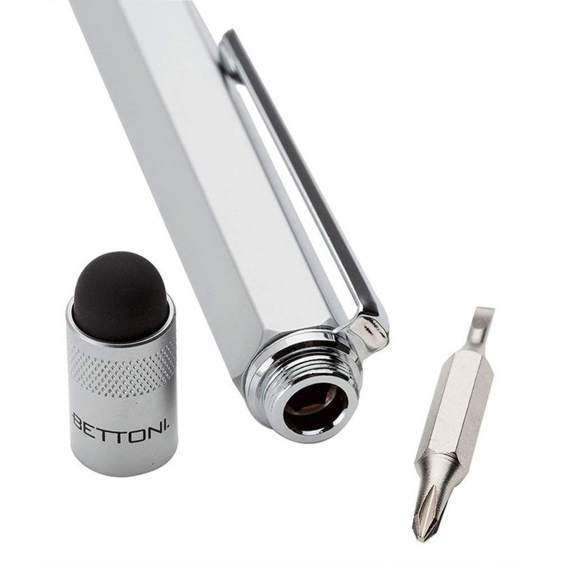 Twist-action Metal 5-in1 Ballpoint Pen and Stylus with 3" Ruler,
