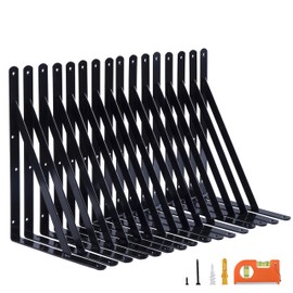 NEODROP 16-Pack 14 Inch Heavy Duty Shelf Brackets, Large Wall Bracket for Garage Kitchen Floating Shelves, Black Powder-Coated Steel