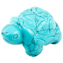 KYEYGWO Green Howlite Turquoise Crystal Turtle Figure Gemstone Hand Carved Turtle Sculpture Reiki Healing Stone Ornament Pocket Statue Fengshui Decor for Lucky Charm Amulet