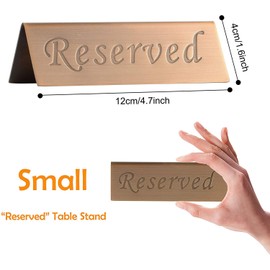 POFET Pack of 2 Reserved Sign - Brushed Stainless Steel Freestanding Table Top Compliance Sign - Double-Sided - 12 x 4 cm Copper