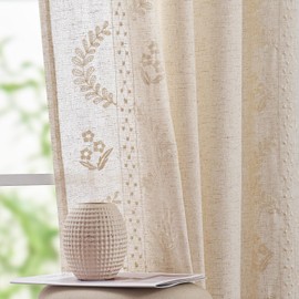 jinchan Linen Curtains for Bedroom Floral Curtains 72 Inch Length Linen Blend Ivory Embroidered Drapes Farmhouse Flower Patterned Drapes for Living Room Window Treatments Set 2 Panels