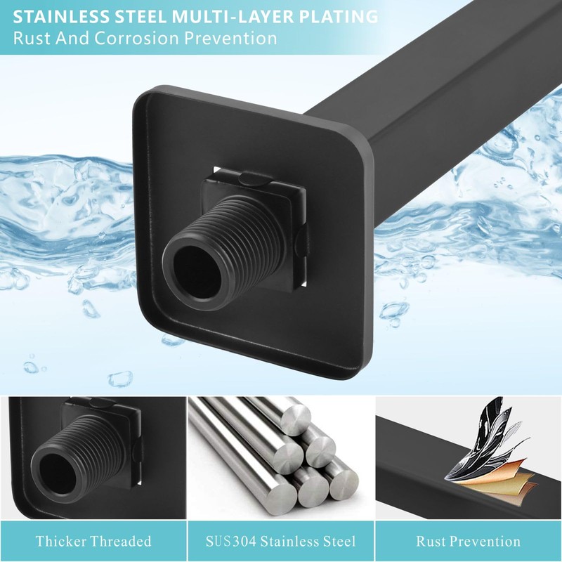 Nuodan Shower Arm with Flange, 16 Inches Wall Mount Square