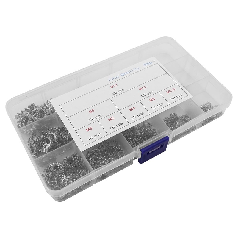 ANCLLO 300 Pcs Stainless Steel Star Tooth Lock Washers Assortment,
